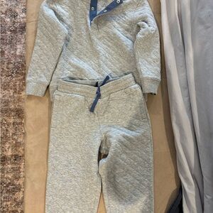 Janie and Jack Quilted Light Gray Jogger Pants with Navy Drawstring